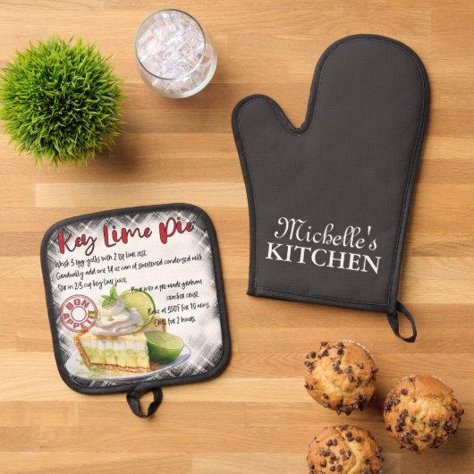 Gepersonaliseerd Key Limoen Pie Bakrecept Ovenwant & Pannenlap Set (Top down)