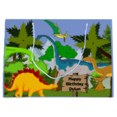 Gepersonaliseerd kind Dinosaur Birthday Large Cadeautasje (Voorkant)