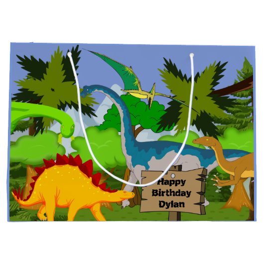 Gepersonaliseerd kind Dinosaur Birthday Large Cadeautasje (Achterkant)
