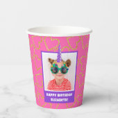 Gepersonaliseerd Kind Foto Happy Birthday Eenhoorn Papieren Bekers (Achterkant)