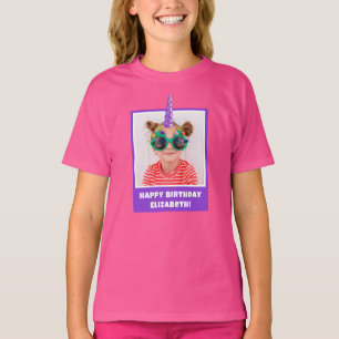 Gepersonaliseerd Kind Foto Happy Birthday Eenhoorn T-shirt