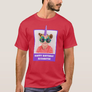 Gepersonaliseerd Kind Foto Happy Birthday Eenhoorn T-shirt