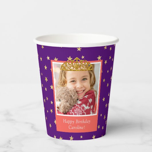 Gepersonaliseerd Kind foto Happy Birthday Gold Cro Papieren Bekers (Achterkant)