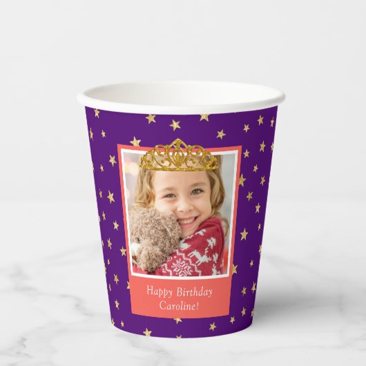 Gepersonaliseerd Kind foto Happy Birthday Gold Cro Papieren Bekers (Voorkant)