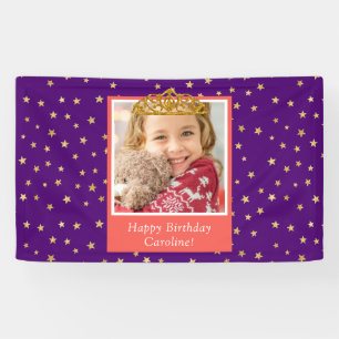Gepersonaliseerd Kind foto Happy Birthday Gold Cro Spandoek