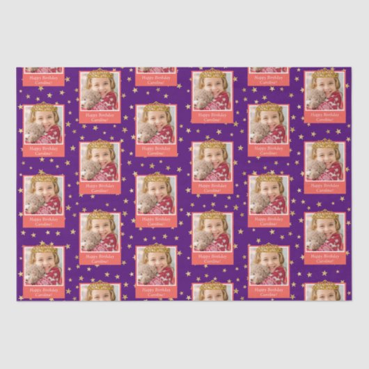 Gepersonaliseerd Kind foto Happy Birthday Gold Cro Tissuepapier (Voorkant)