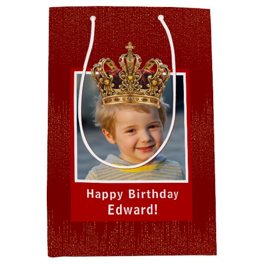 Gepersonaliseerd Kind Foto Happy Birthday King Cro Medium Cadeauzakje (Voorkant)