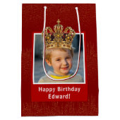 Gepersonaliseerd Kind Foto Happy Birthday King Cro Medium Cadeauzakje (Achterkant)