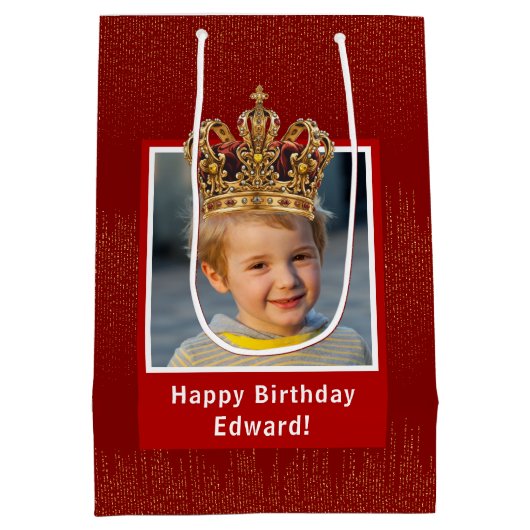 Gepersonaliseerd Kind Foto Happy Birthday King Cro Medium Cadeauzakje (Achterkant)