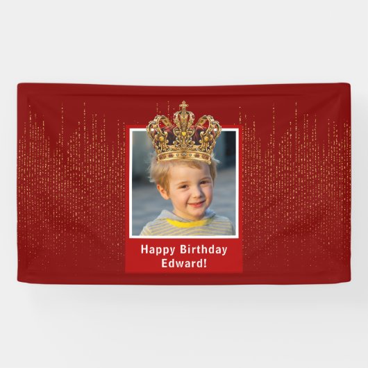 Gepersonaliseerd Kind Foto Happy Birthday King Cro Spandoek (Horizontaal)
