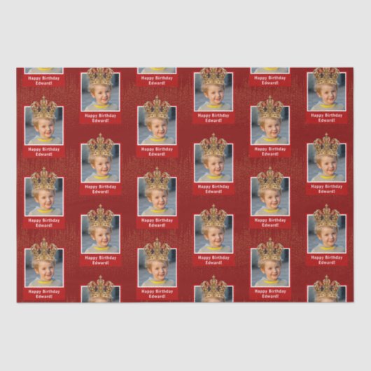 Gepersonaliseerd Kind Foto Happy Birthday King Cro Tissuepapier (Voorkant)