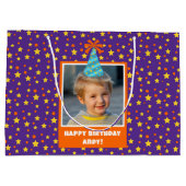Gepersonaliseerd Kind Foto Happy Birthday w / Blue Groot Cadeauzakje (Achterkant)