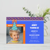 Gepersonaliseerd Kind Foto Happy Birthday w / Blue Kaart (Staand voorkant)