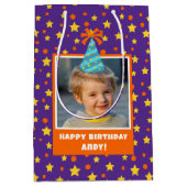 Gepersonaliseerd Kind Foto Happy Birthday w / Blue Medium Cadeauzakje (Voorkant)