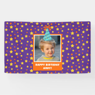 Gepersonaliseerd Kind Foto Happy Birthday w / Blue Spandoek