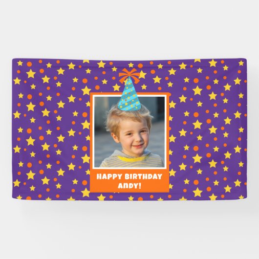 Gepersonaliseerd Kind Foto Happy Birthday w / Blue Spandoek (Horizontaal)
