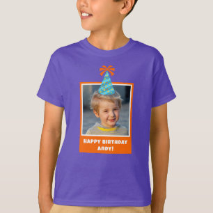 Gepersonaliseerd Kind Foto Happy Birthday w / Blue T-shirt