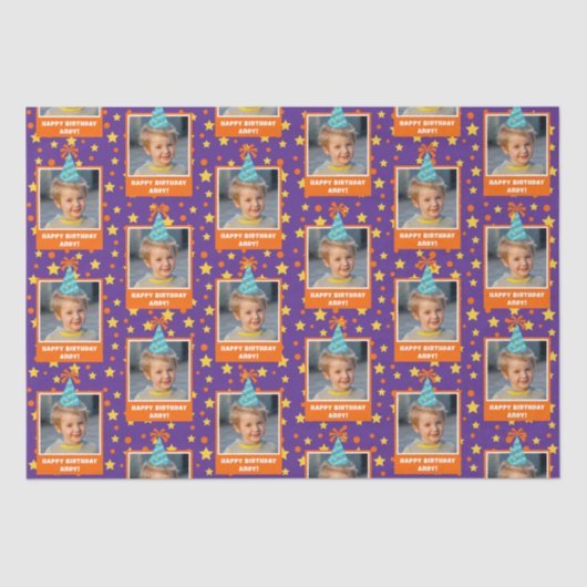 Gepersonaliseerd Kind Foto Happy Birthday w / Blue Tissuepapier (Voorkant)