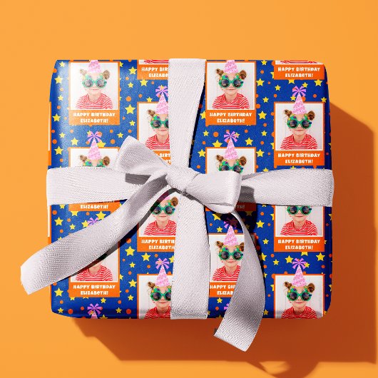 Gepersonaliseerd Kind Foto Happy Birthday w / Roze Cadeaupapier