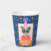 Gepersonaliseerd Kind Foto Happy Birthday w / Roze Papieren Bekers (Achterkant)