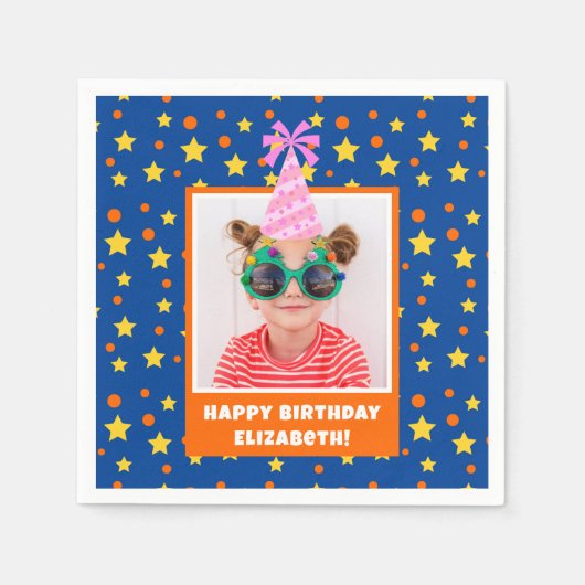 Gepersonaliseerd Kind Foto Happy Birthday w / Roze Servet (Voorkant)