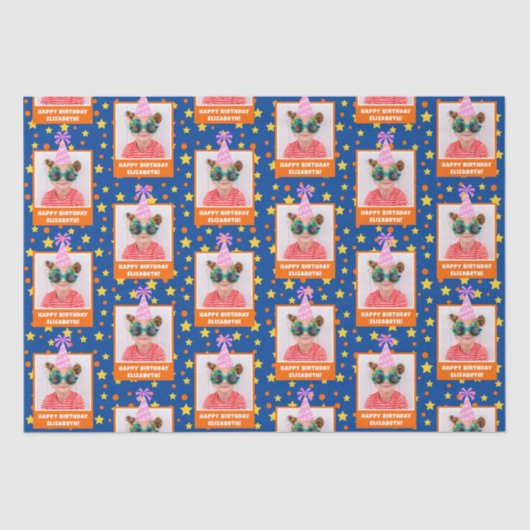 Gepersonaliseerd Kind Foto Happy Birthday w / Roze Tissuepapier (Voorkant)