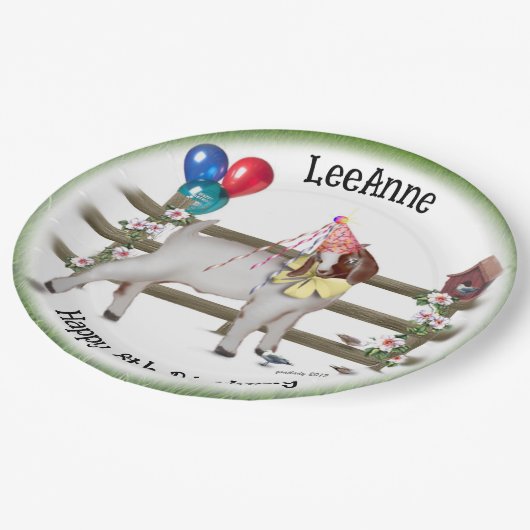 Gepersonaliseerd Kind Geitthema Birthday Party Bor Papieren Bordje (Gekanteld)