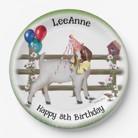 Gepersonaliseerd Kind Geitthema Birthday Party Bor Papieren Bordje (Voorkant)
