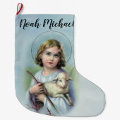 Gepersonaliseerd kind Jezus met Lamb Grote Kerstsok (Voorkant)