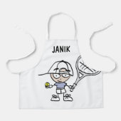 Gepersonaliseerd kind schort met leuke tennis cart (Voorkant)