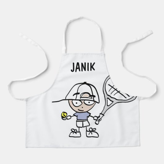 Gepersonaliseerd kind schort met leuke tennis cart (Voorkant)