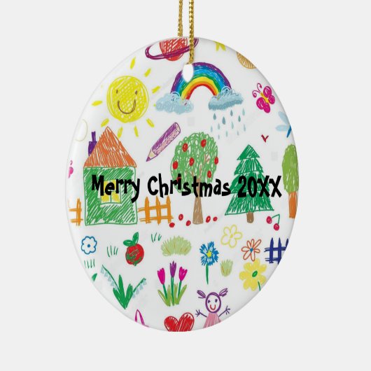 Gepersonaliseerd Kind Tekening Ornament voor Kerst (Rechts)