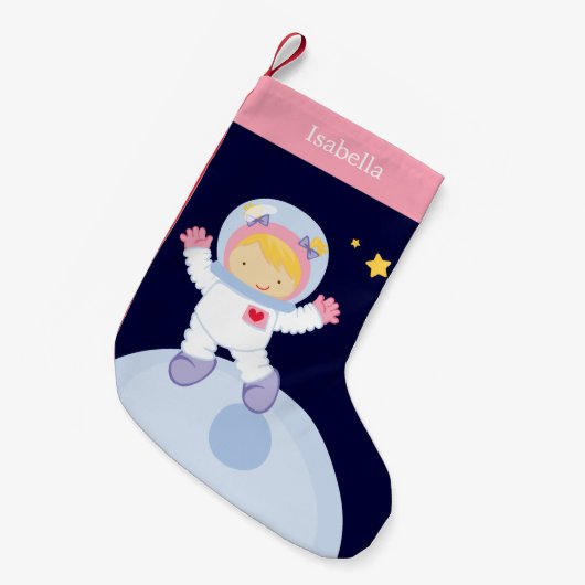 Gepersonaliseerd Kind van Astronaut Girl Kleine Kerstsok (Voorkant (Hangend))