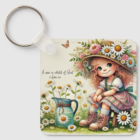 Gepersonaliseerd Kind van God madeliefje Sleutelhanger (Voorkant)