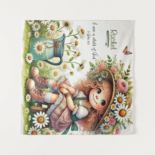 Gepersonaliseerd Kind van God madeliefje Wandkleed (Voorkant (horizontaal))