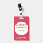 Gepersonaliseerd Kinder alarm voor voedselallergie Badge (Front with Clip)