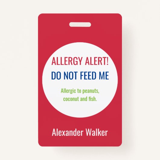 Gepersonaliseerd Kinder alarm voor voedselallergie Badge (Voorkant)