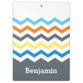 Gepersonaliseerd Kinder Chevron Gray Blue Oranje Y Klembord (Achterkant)
