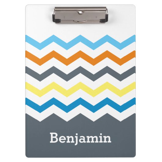 Gepersonaliseerd Kinder Chevron Gray Blue Oranje Y Klembord (Voorkant)