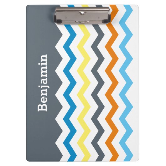 Gepersonaliseerd Kinder Chevron Gray Blue Oranje Y Klembord (Voorkant)
