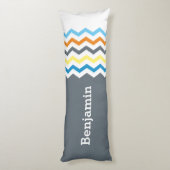 Gepersonaliseerd Kinder Chevron Gray Blue Oranje Y Lichaamskussen (Achterkant (Verticaal))