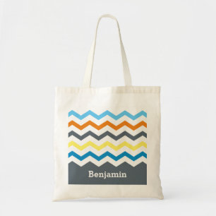 Gepersonaliseerd Kinder Chevron Gray Blue Oranje Y Tote Bag
