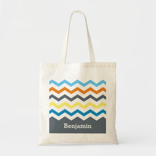 Gepersonaliseerd Kinder Chevron Gray Blue Oranje Y Tote Bag (Voorkant)