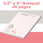 Gepersonaliseerd Kinder meisje met een kleine stok Notitieblok<br><div class="desc">Pas dit notitieblok aan voor een klein meisje,  met haar naam. Ontworpen in roze,  met een kleine meisjesstokfiguur gekleed in lila,  groene polka stippen,  met hart.</div>