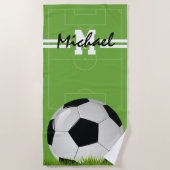 Gepersonaliseerd Kinder Soccer Football Monogram Strandlaken (Voorkant)