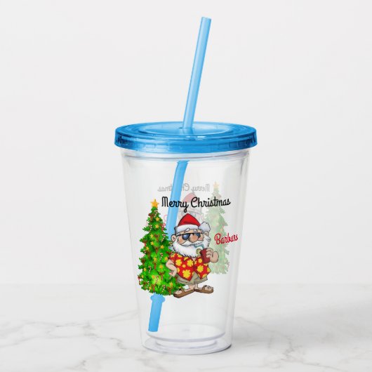 Gepersonaliseerd Kinder Tropische Kerstman Acryl Drinkbeker (Achterkant)