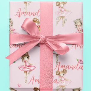 Gepersonaliseerd kinderballet Ballerina Roze  Cadeaupapier