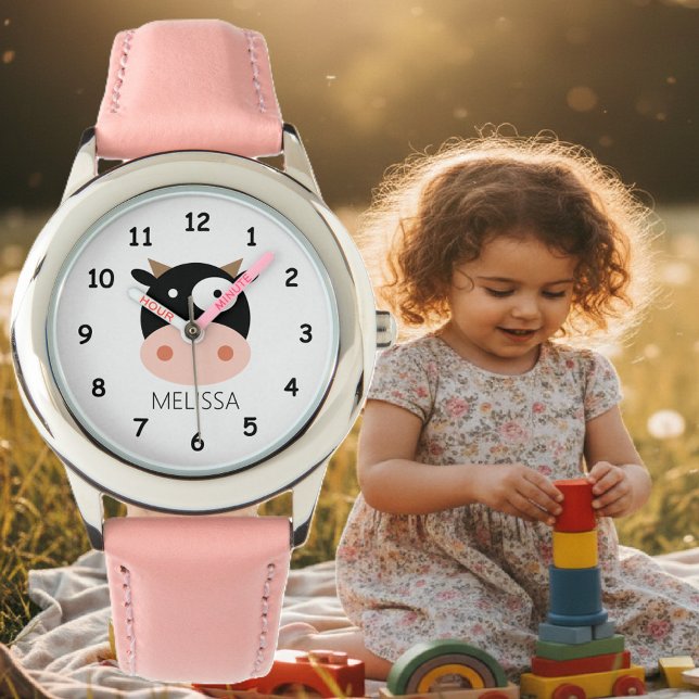Gepersonaliseerd kinderen horloge met grappige koe (cow watch for kids)