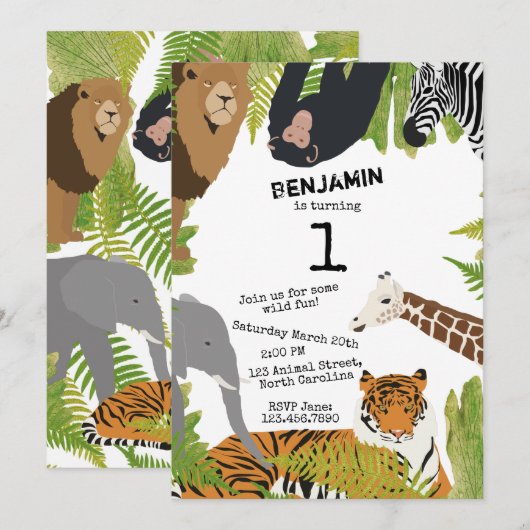 Gepersonaliseerd Kinderen van Cute Oerwoud Animals Kaart (Voorkant / Achterkant)