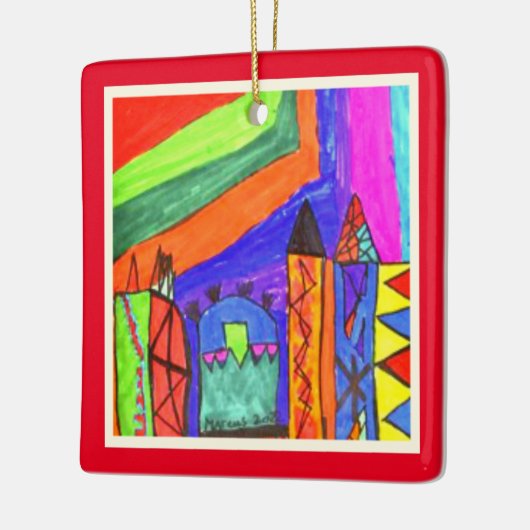 Gepersonaliseerd kinderkunstwerk Kerstmis Keramisch Ornament (Links)